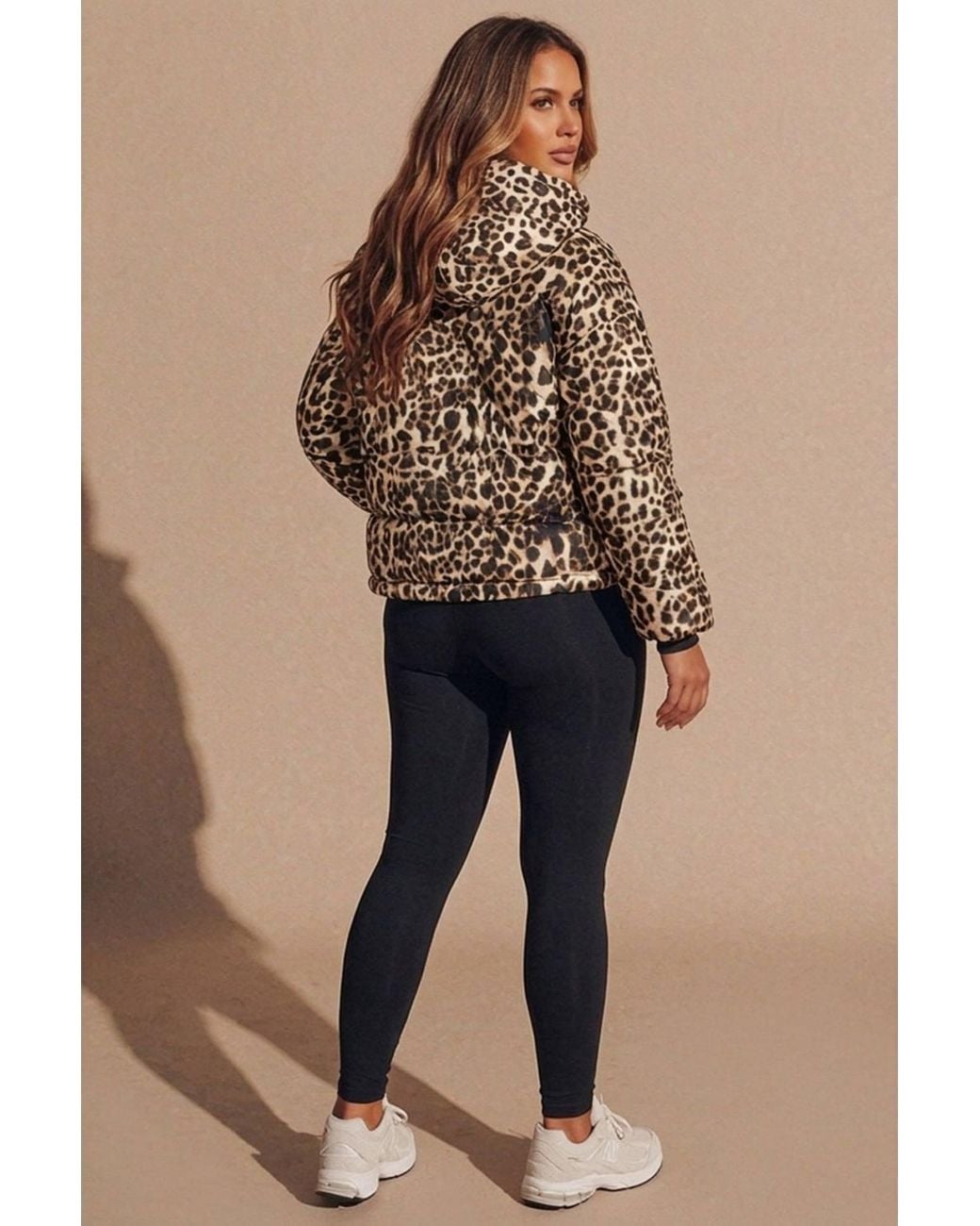 Femme Luxe Natural Leopard Hooded Drawstring Cropped Puffer Jacket