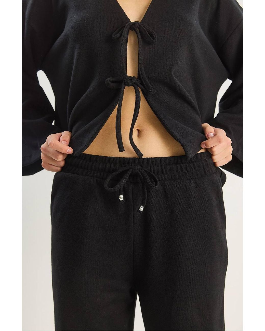 Bianco Lucci Black V-Neck Knitted Cardigan & Wide Leg Pants Set