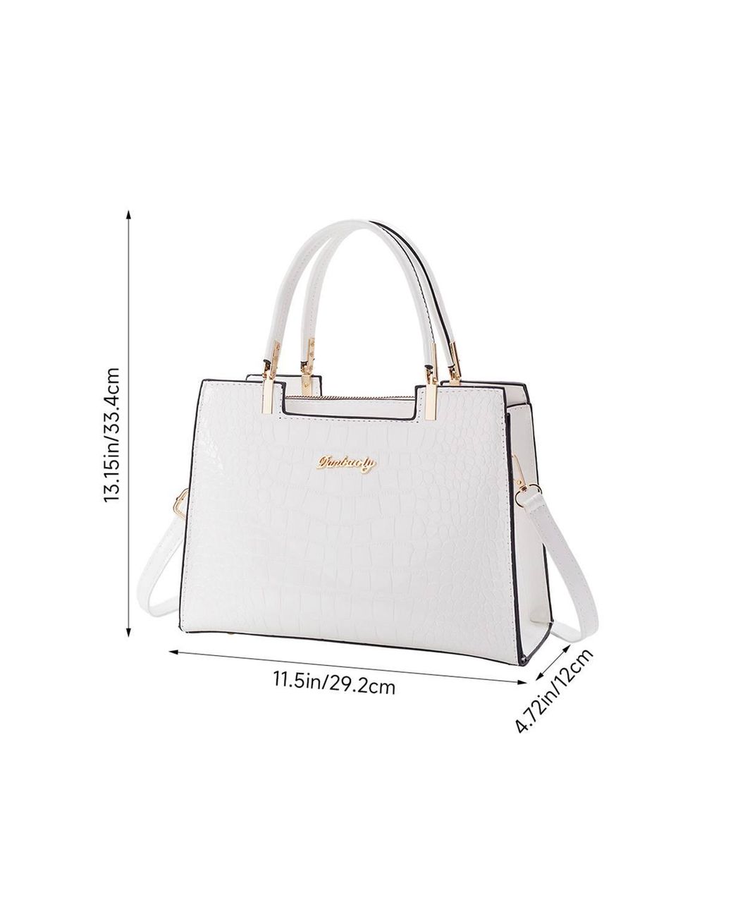 MODISHION White Glossy Pu Croc-Embossed Handbag With Crossbody Strap