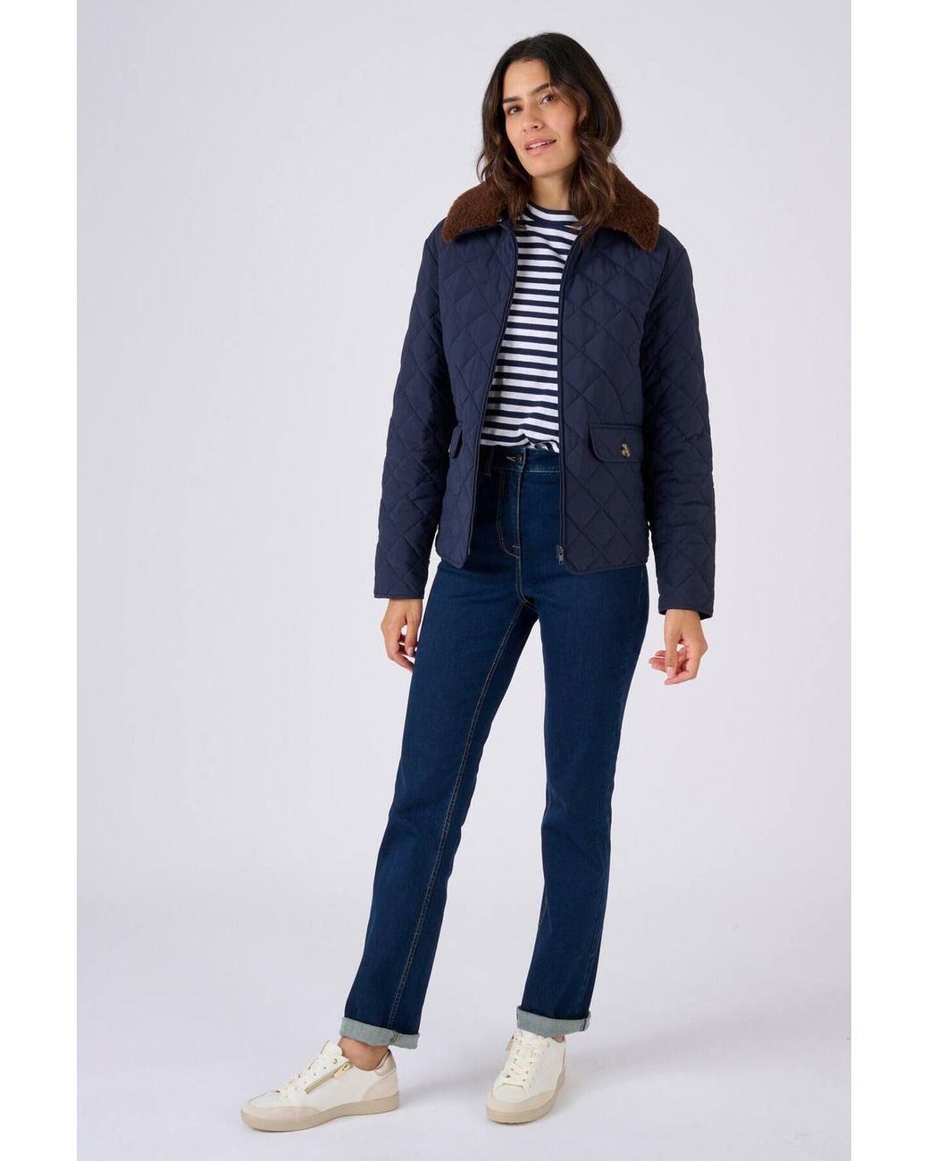 DAMART Blue Water Repellent Quilted Jacket With Detachable Faux Fur Collar