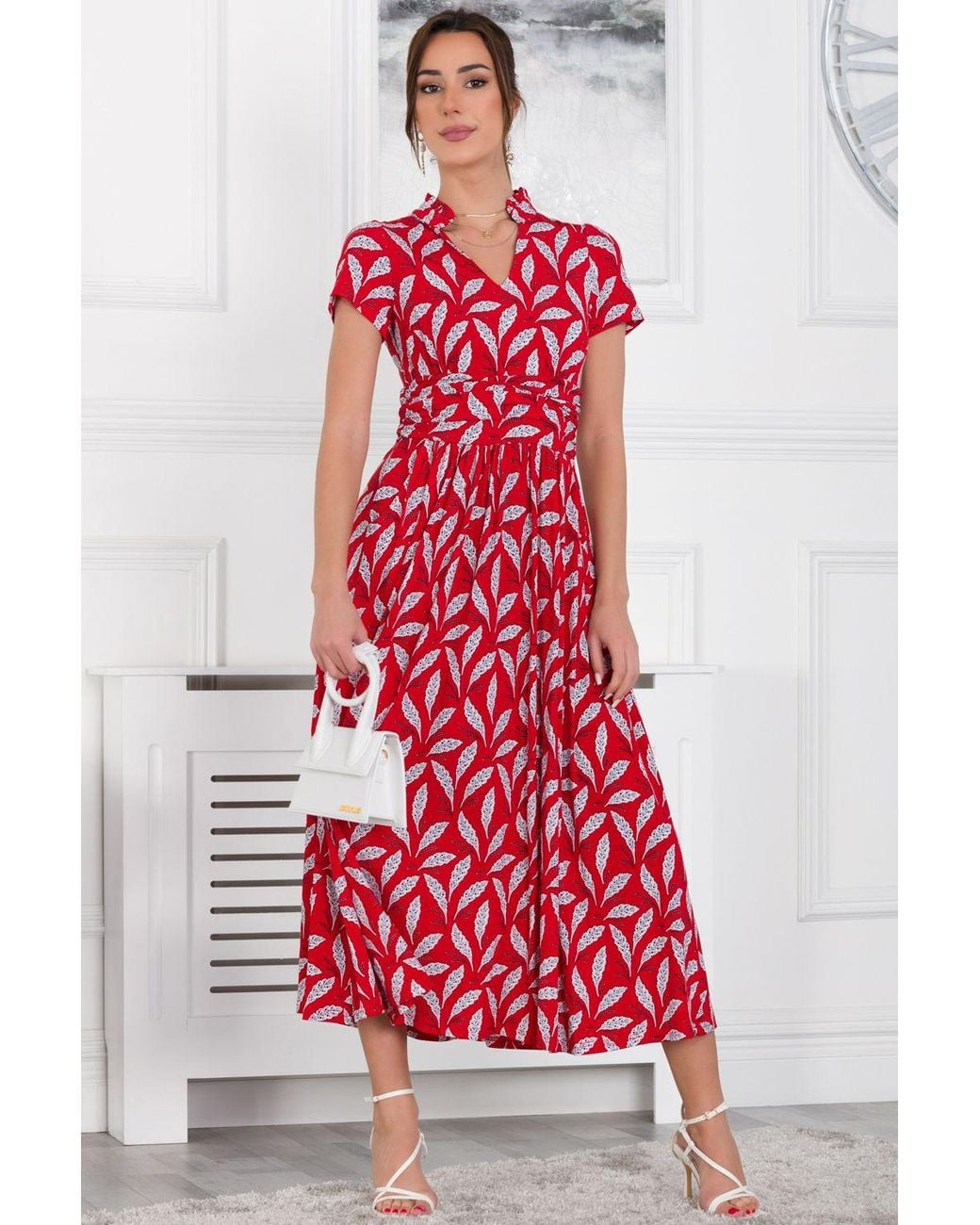 Jolie Moi Red Mabrouka Stand Neck Maxi Dress
