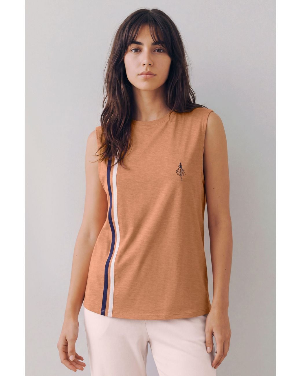 Enorsia Orange Cotton Sleeveless Top