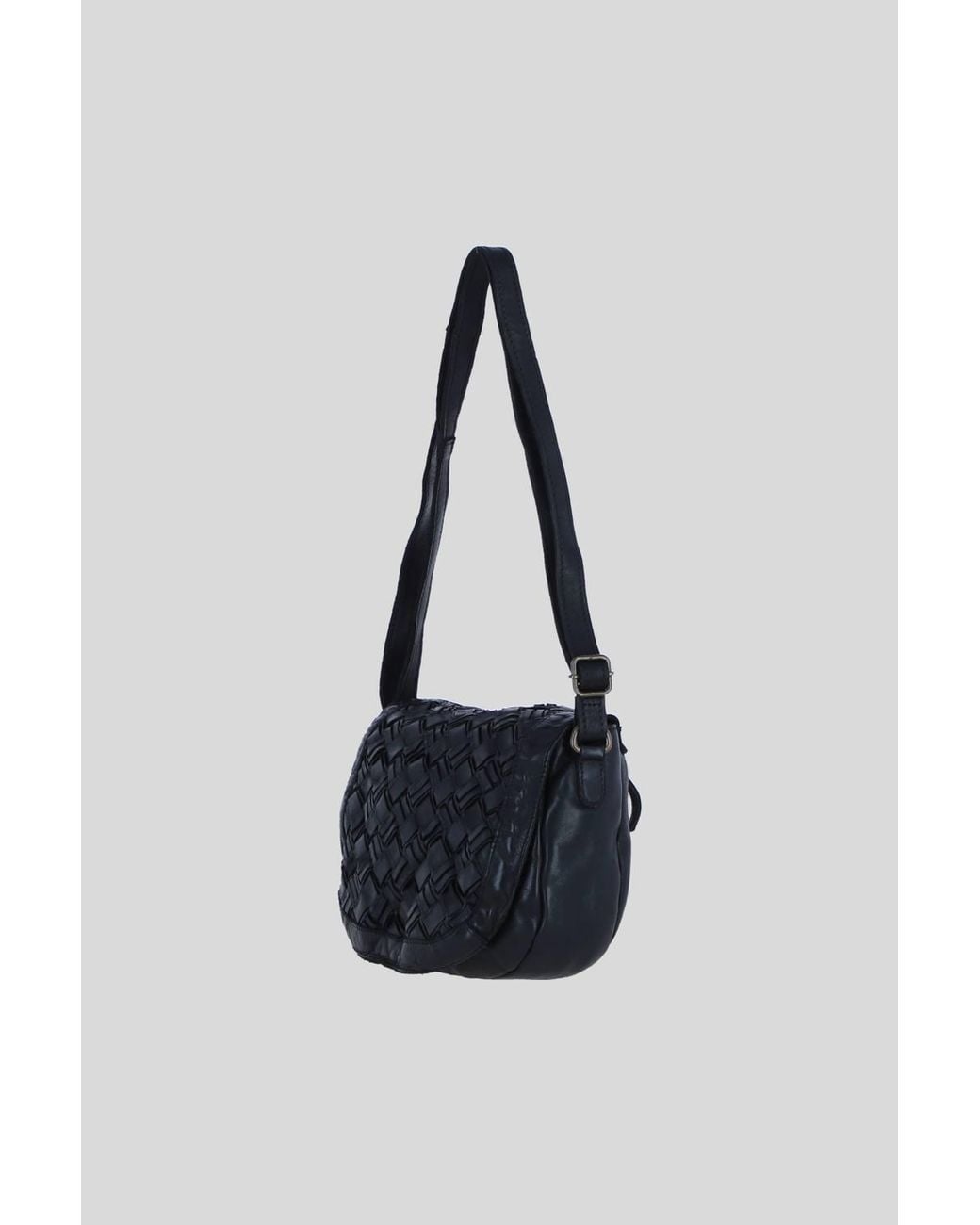 Ashwood Leather Blue Leather Woven Design Flapover Crossbody Bag With Adjustable Strap