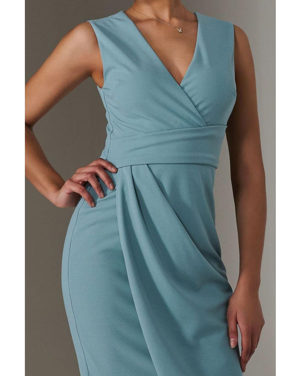 Jolie Moi Blue Sleeveless Wrap Front Midi Dress