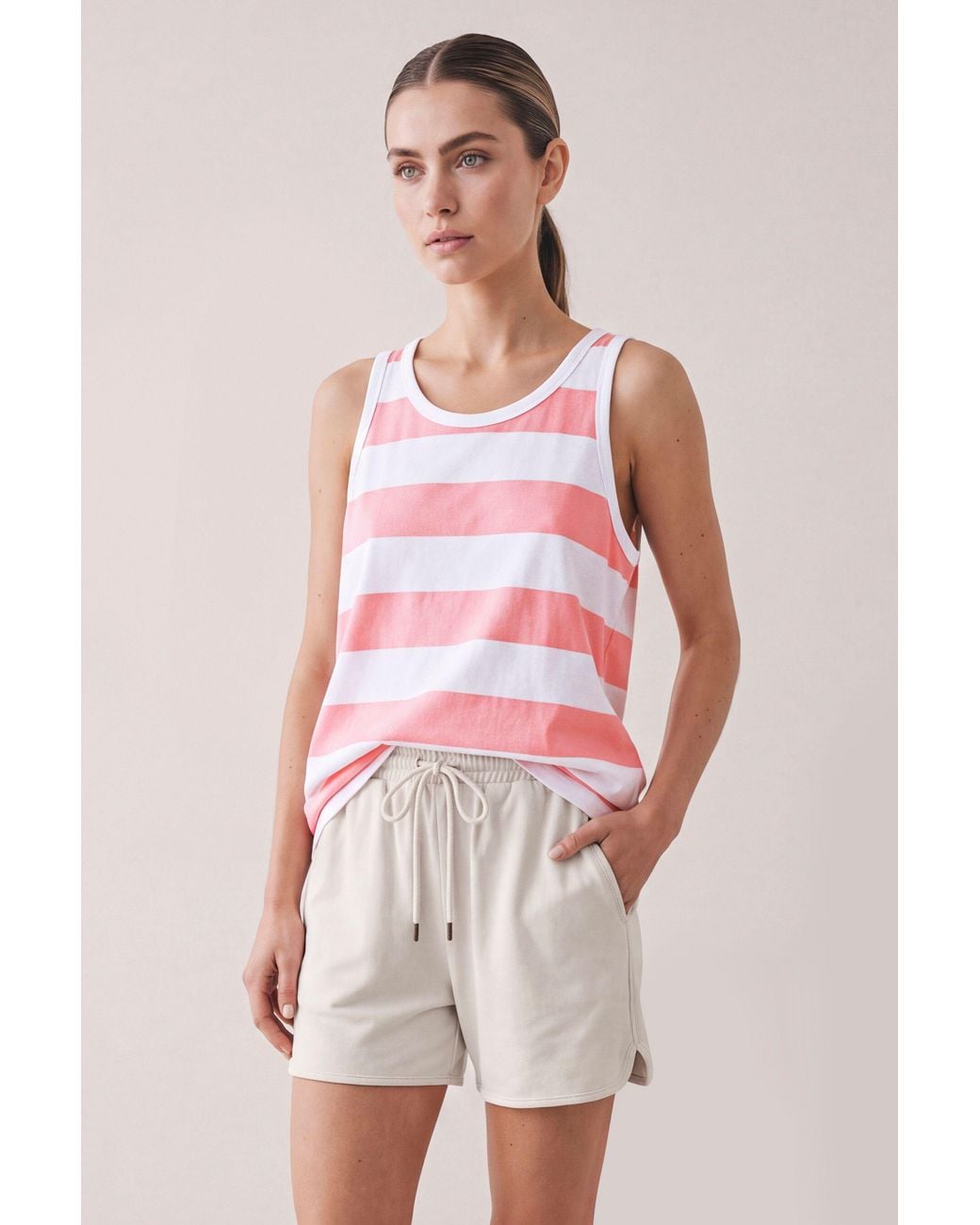 Enorsia Pink Essential Stripe Tank Top
