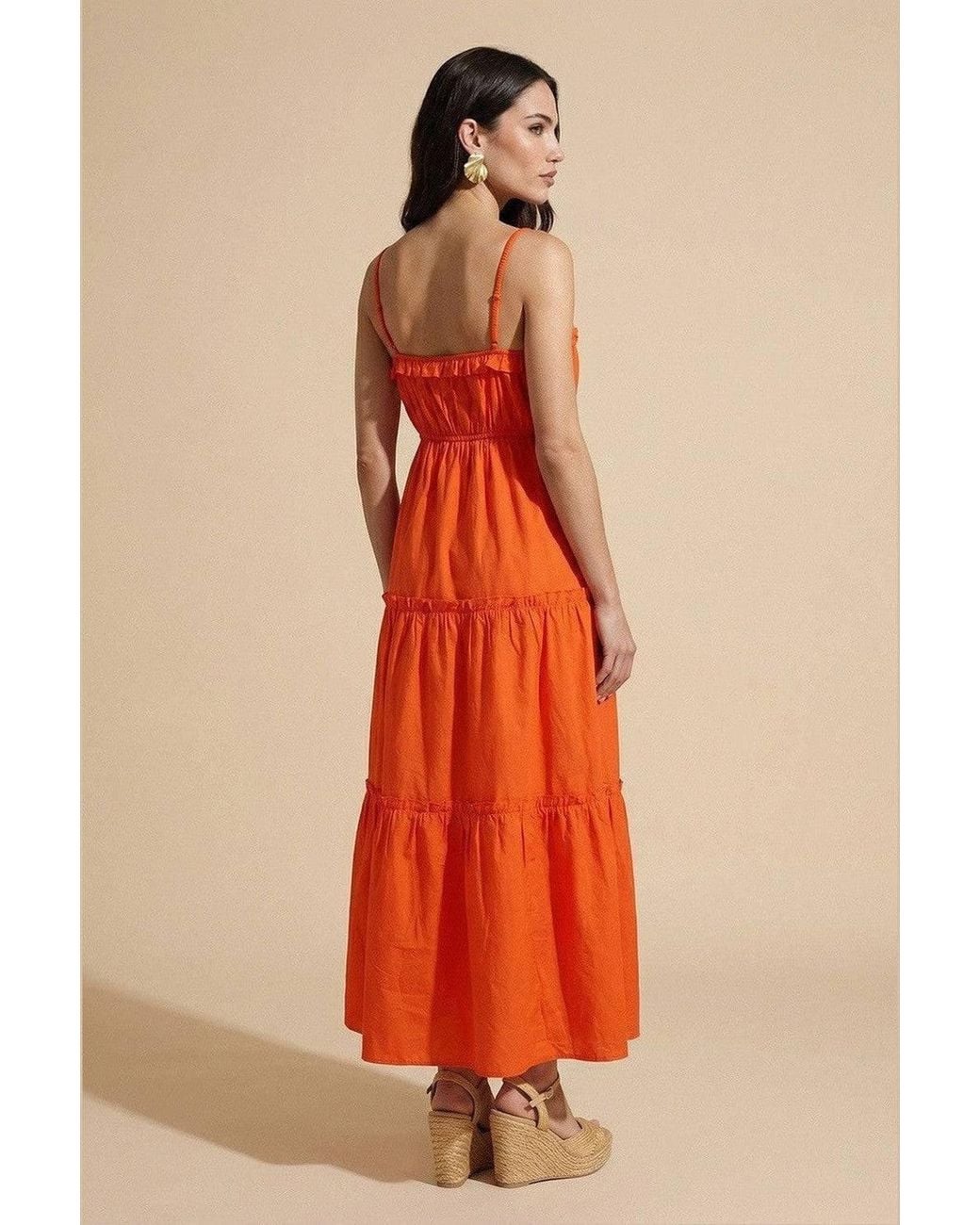Urban Bliss Orange Ruched Tiered Maxi Dress
