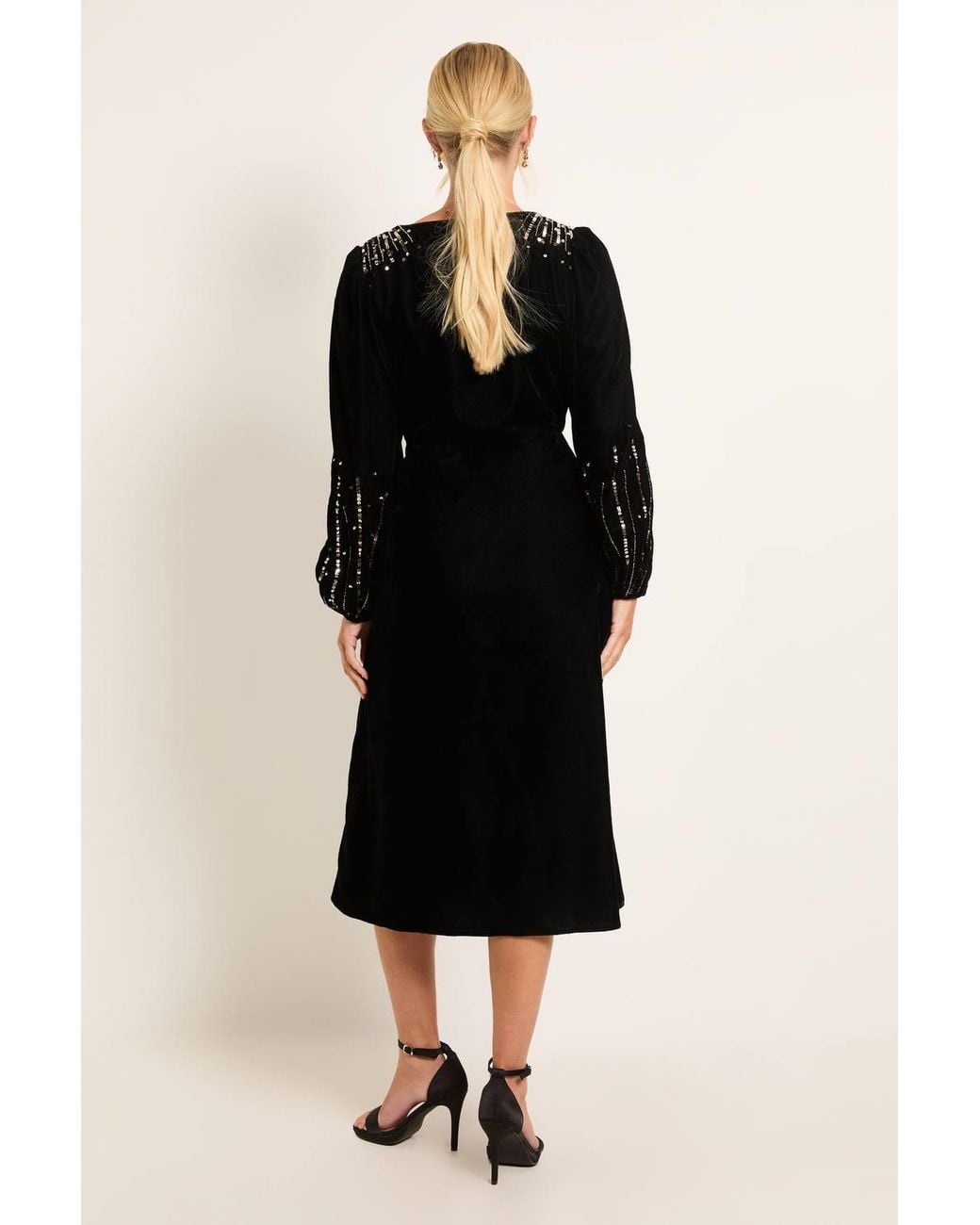 Wallis Black Petite Velvet Embellished Midi Dress