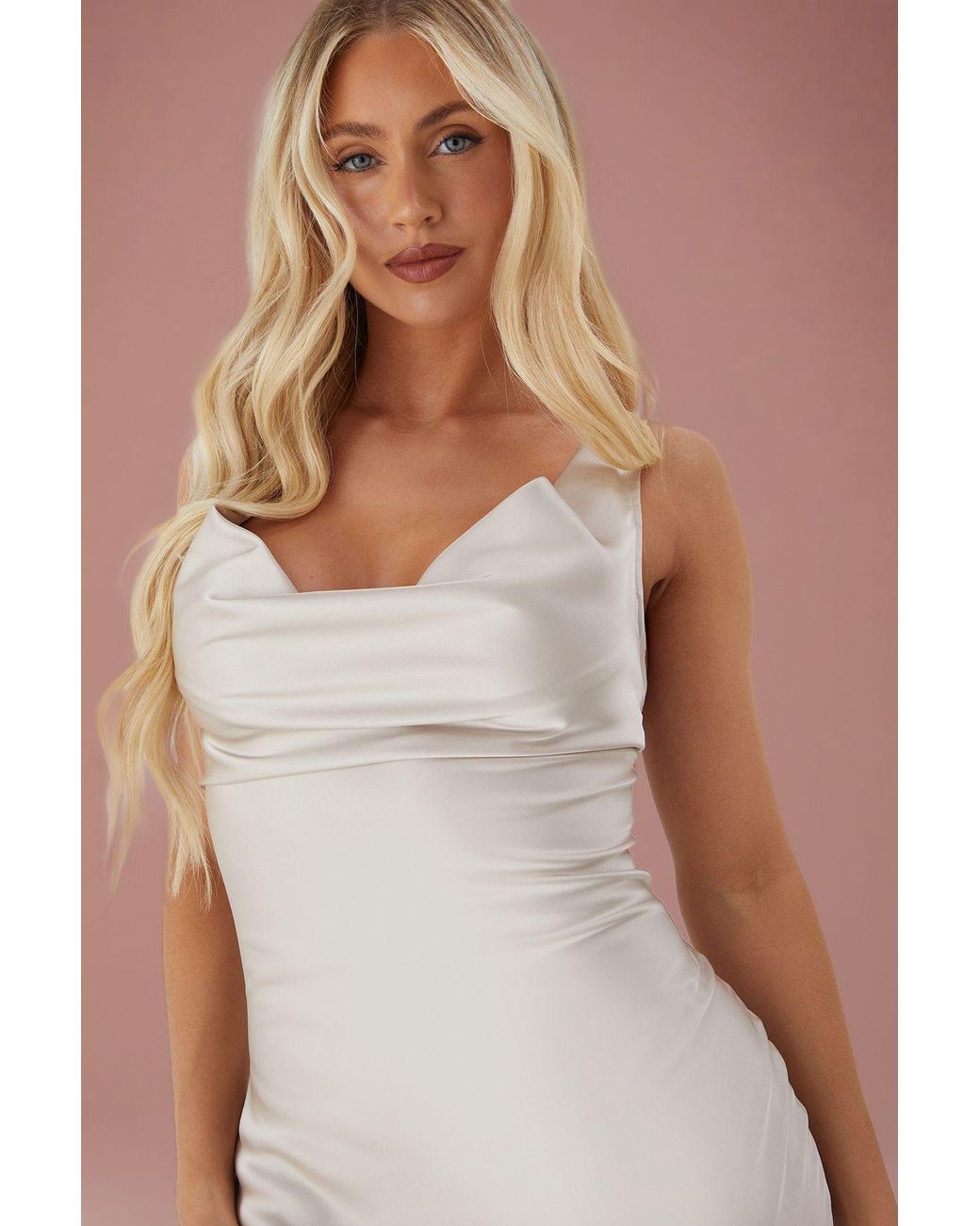 MissPap Multicolor Premium Satin Cowl Neck Fishtail Maxi Dress