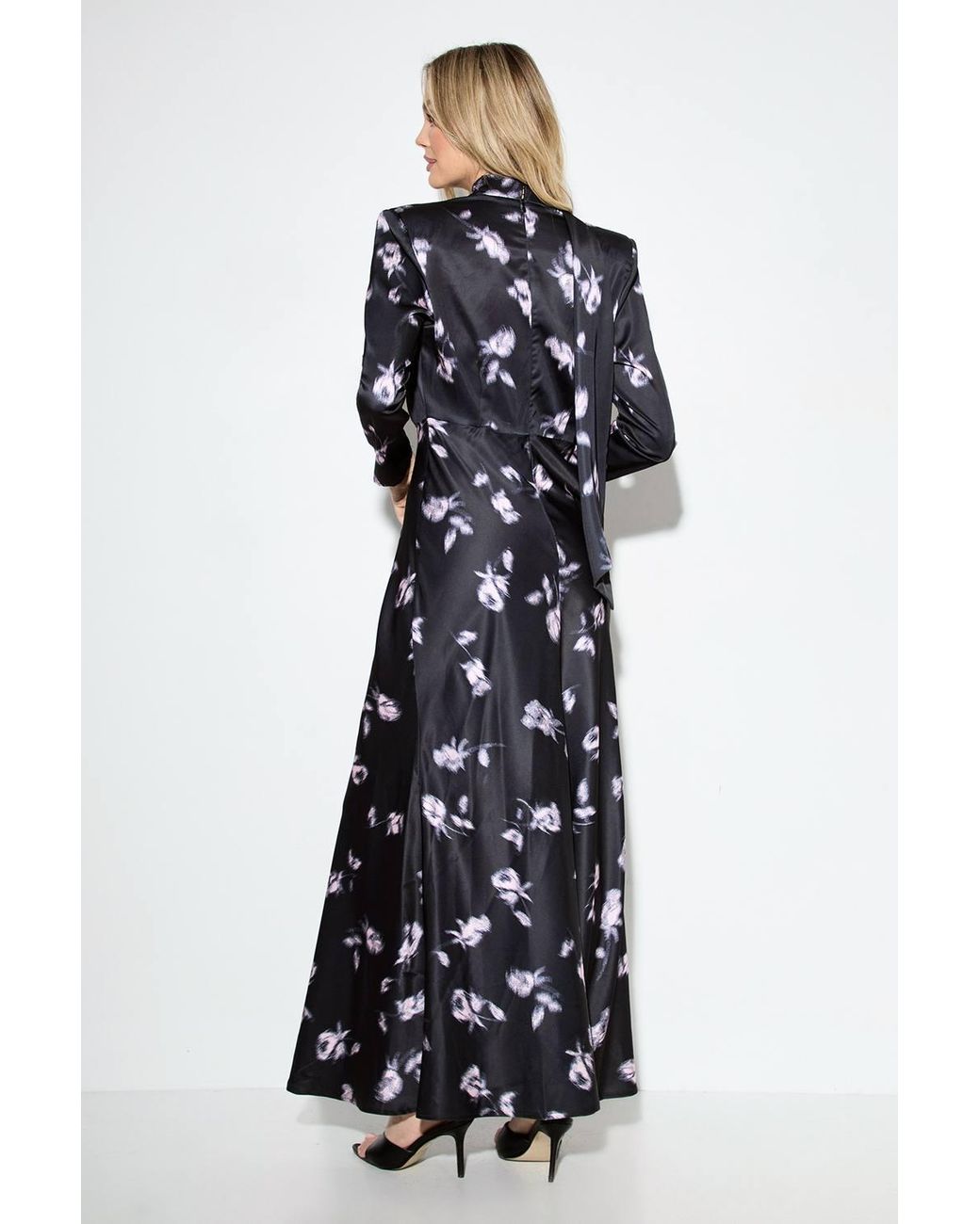 MissPap White Premium Floral Print Tie Neck Maxi Dress