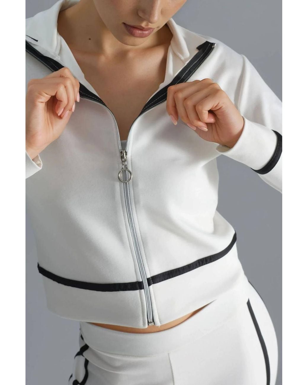 Hiccup Gray Modal Touch Zippered Sweatshirt & Flare Pants Two-Piece Set