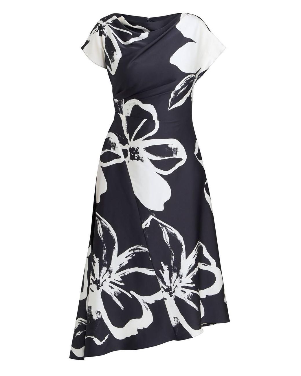Gina Bacconi Blue Maude Floral Print Asymmetrical Midi Dress