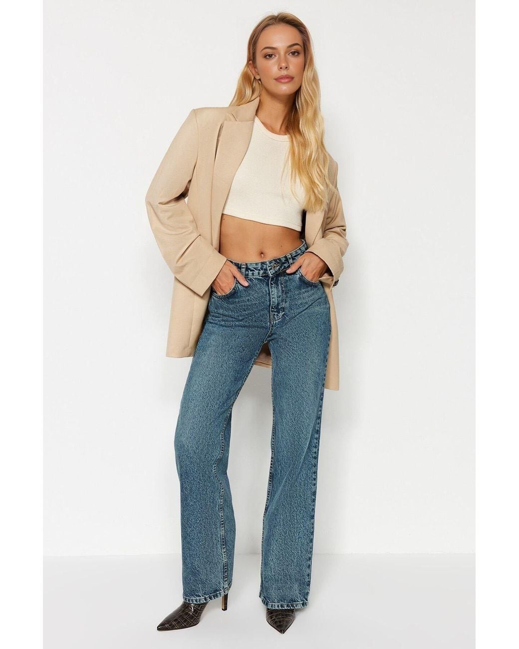 WOVCOR Blue Vintage High Waisted Wide Leg Jeans