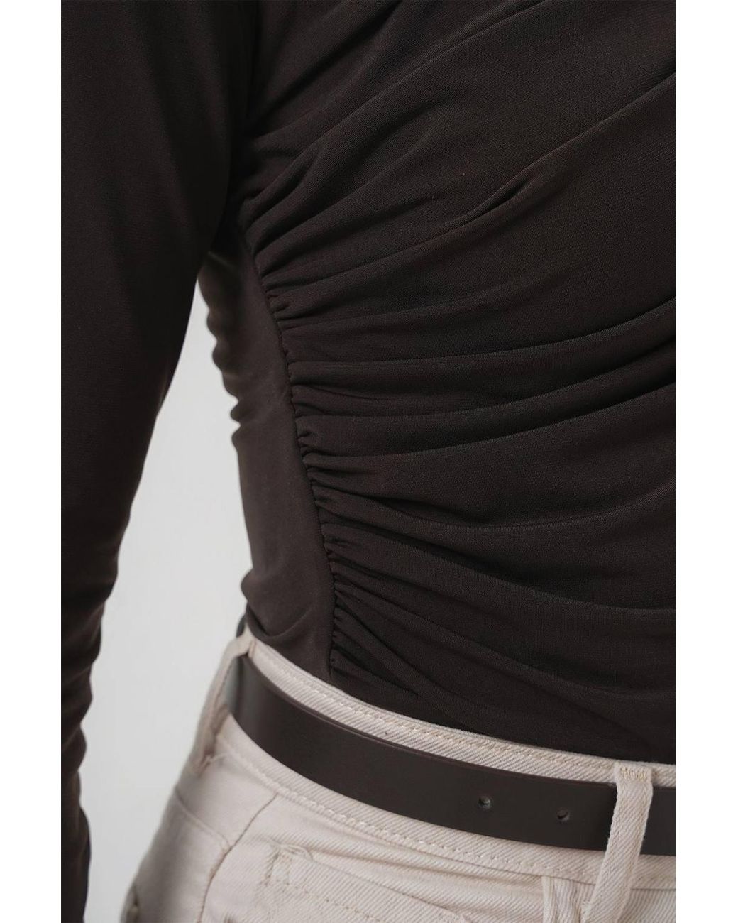 Bigdart Black Fitted Turtleneck Blouse With Drape Detail