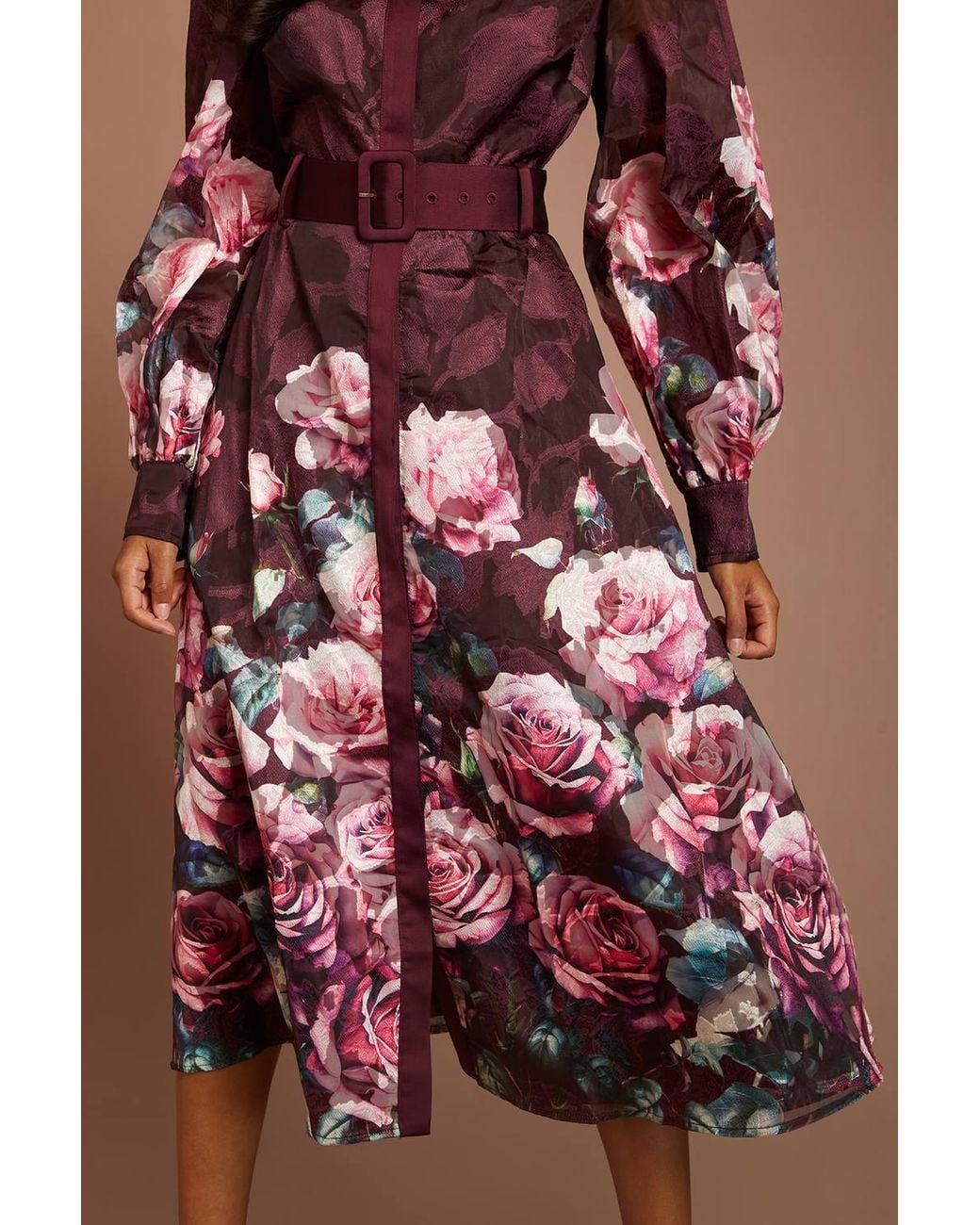 Coast Brown Petite Printed Jacquard Shirt Dress With Belt