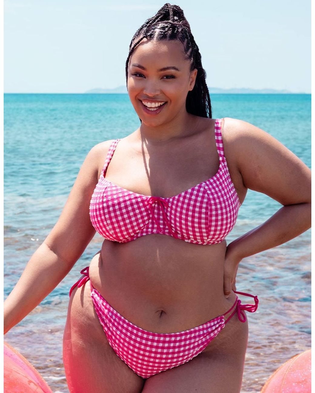 Curvy Kate Pink Holiday Check Scooped Balcony Bikini Top