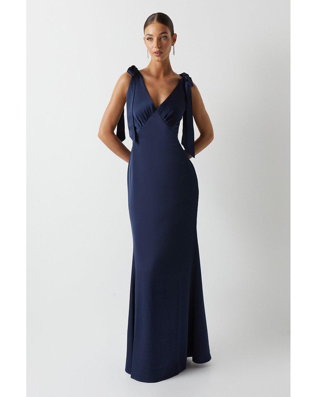 Coast Satin Back Crepe Tie Shoulder Bridesmaids Dress in Blue