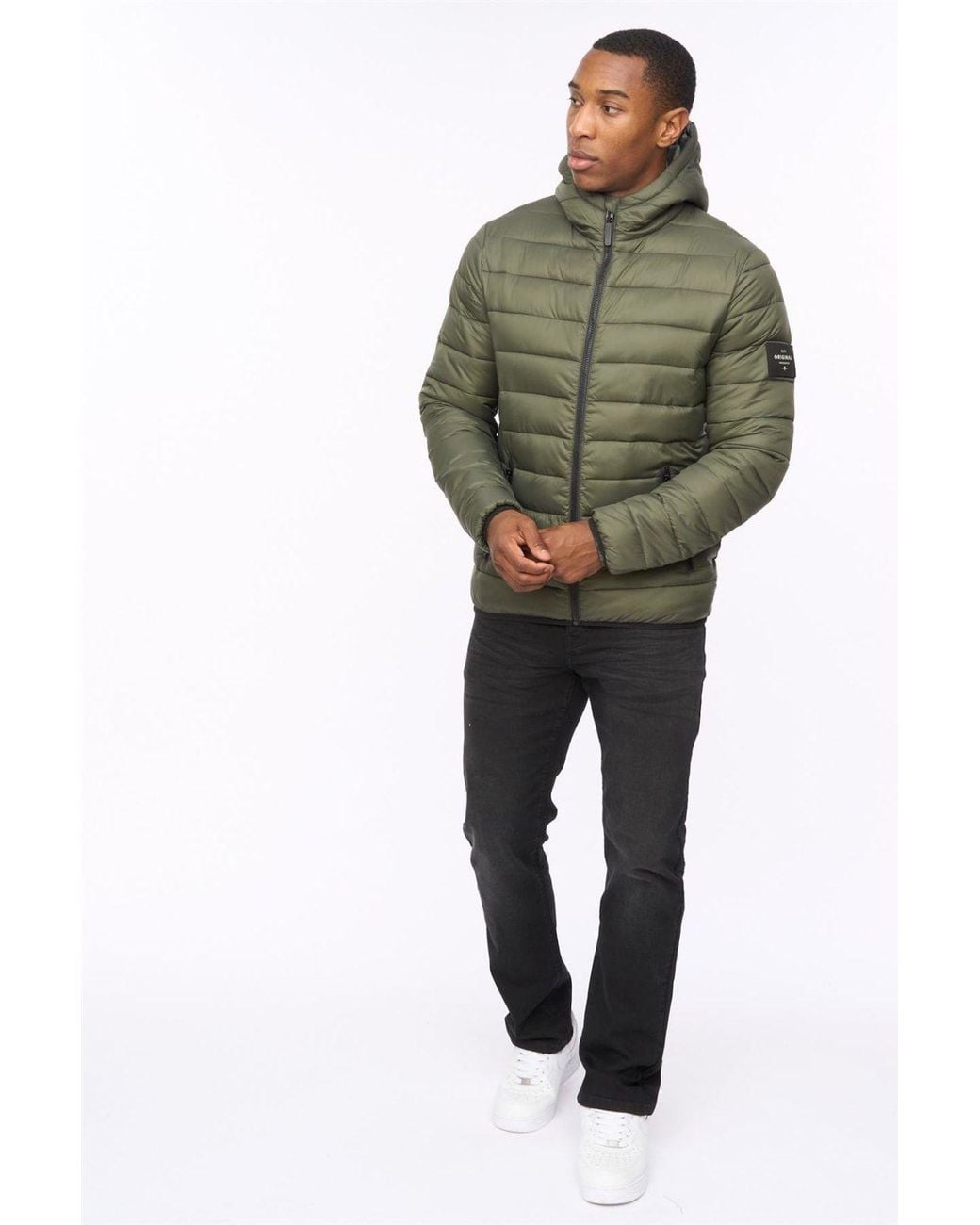 Crosshatch Green Gattering Lightweight Hooded Quilted Puffer Jacket for men