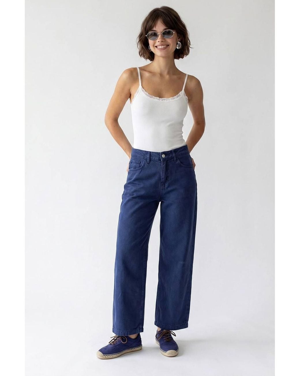 MixRay Blue High-Waist Wide-Leg Cotton Jeans