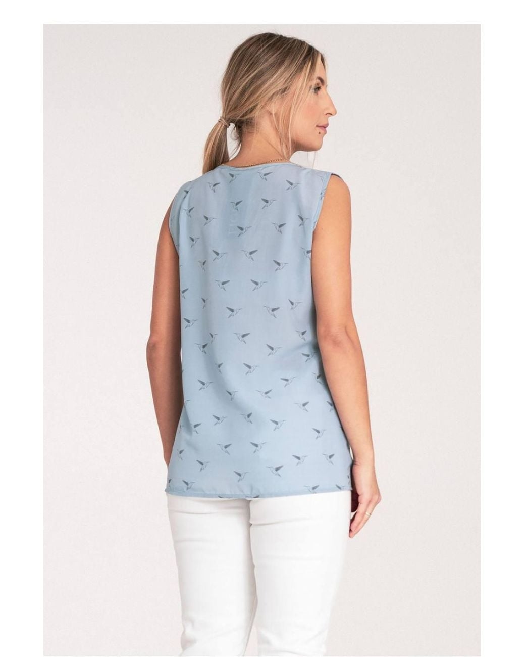 Love Lace Blue Thick Strap Blouse With Rounded Heart Neckline