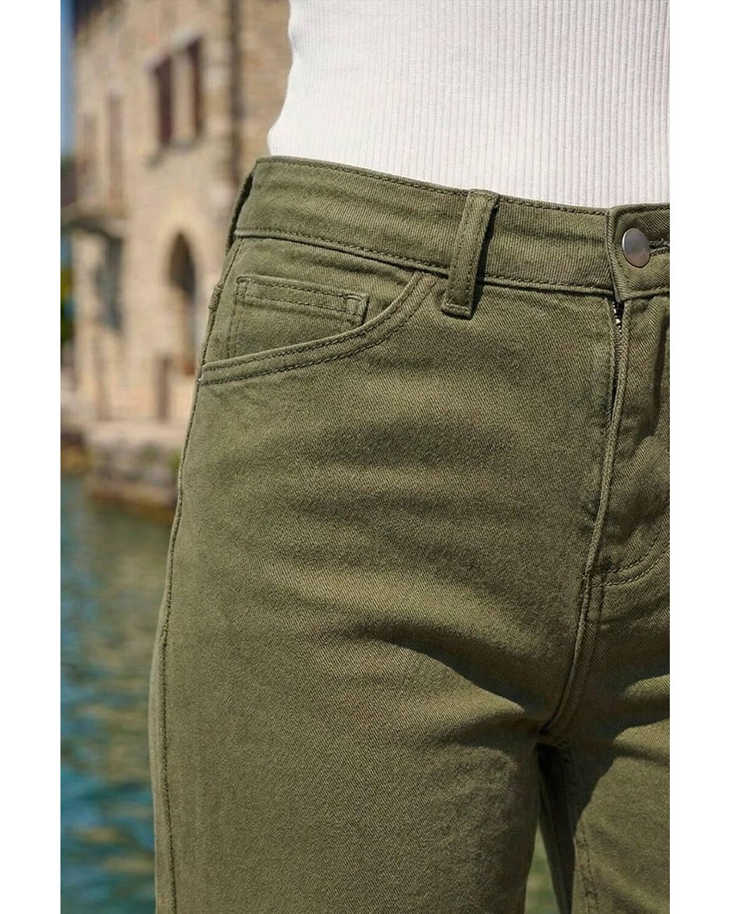 Roman Green Wide Leg Stretch Denim Cropped Culottes