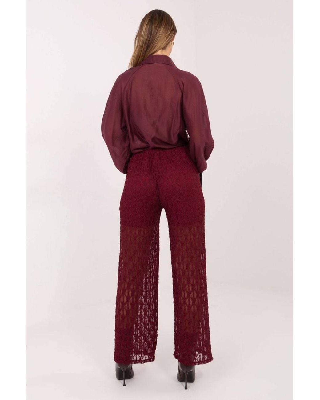 Love Lace Red Elegant Lace Wide Leg Pull On Trousers