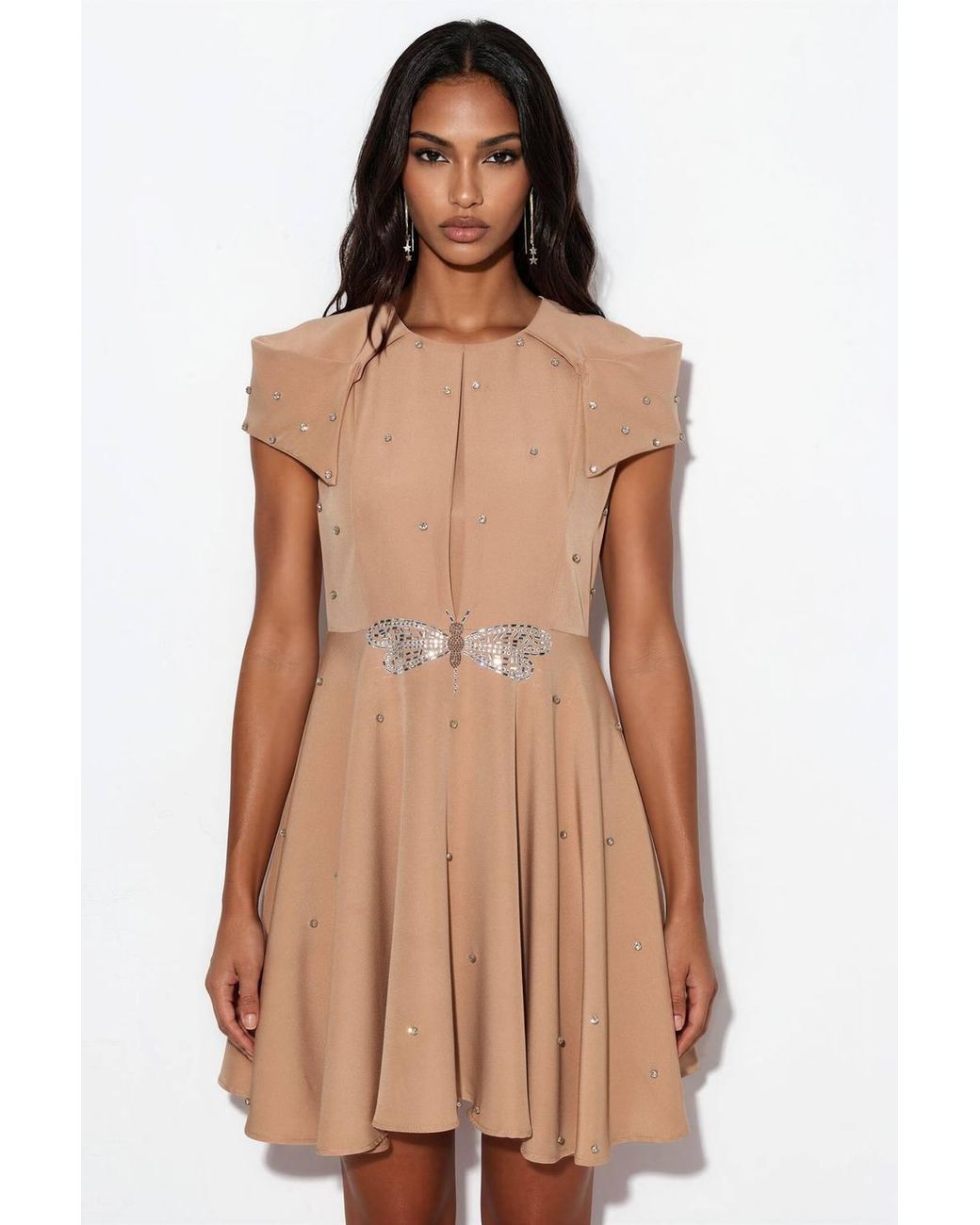 Msn-Collection Natural A-Line Mini Dress With Sequins