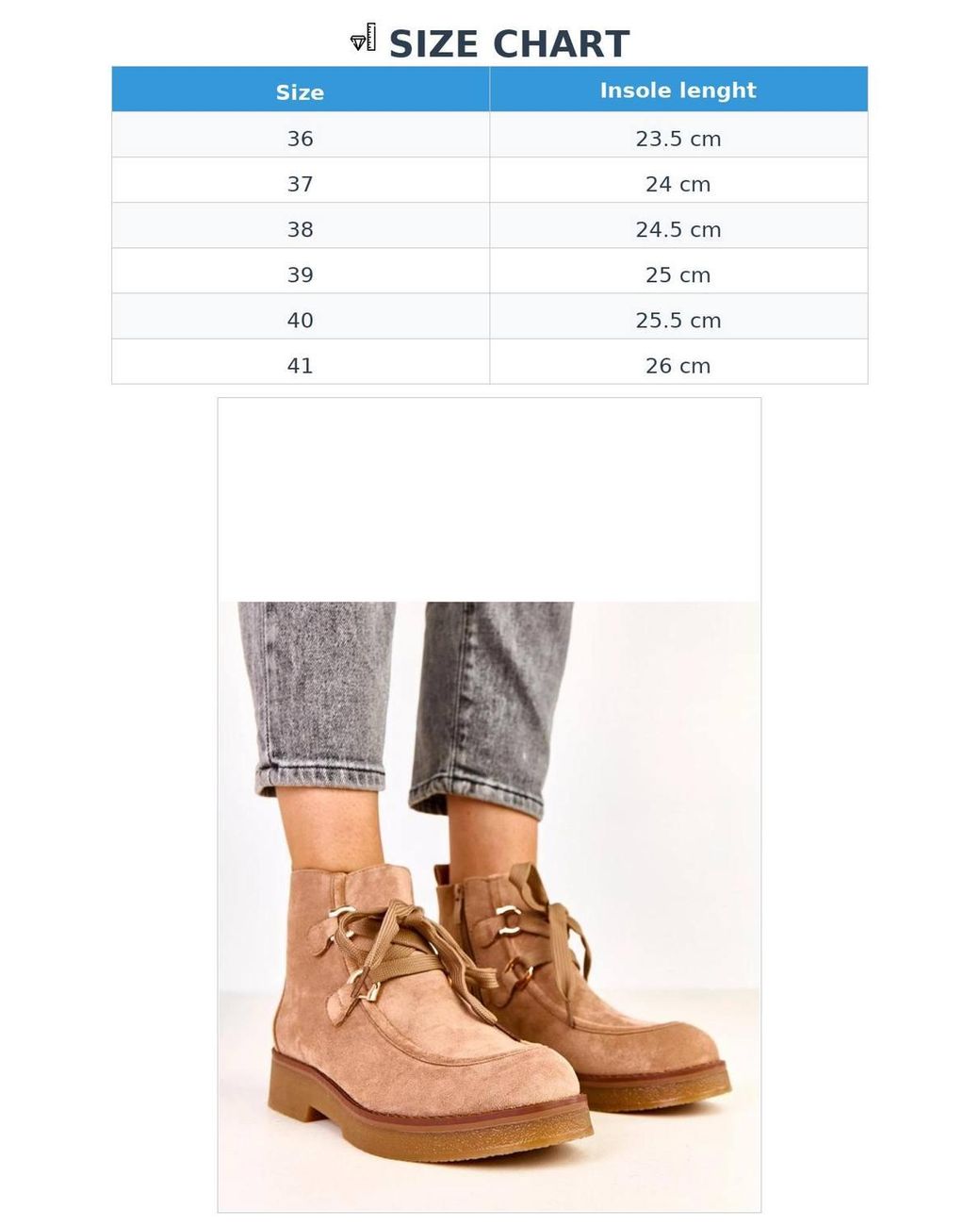 KDMD Natural Insulated Suede Like Ankle Boots With Side Zipper & Laces