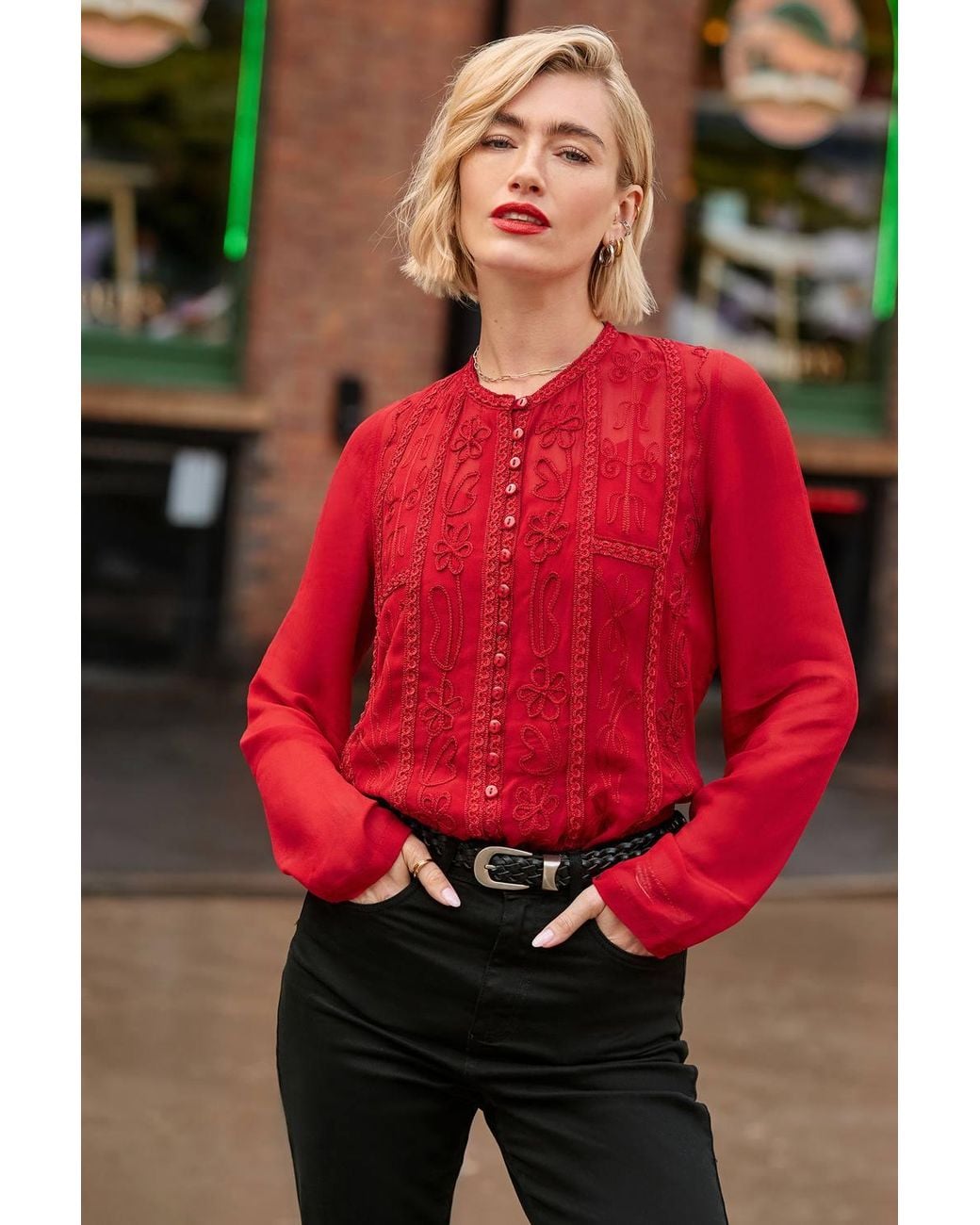Joe Browns Emily Embroidered Button Through Blouse With Cami