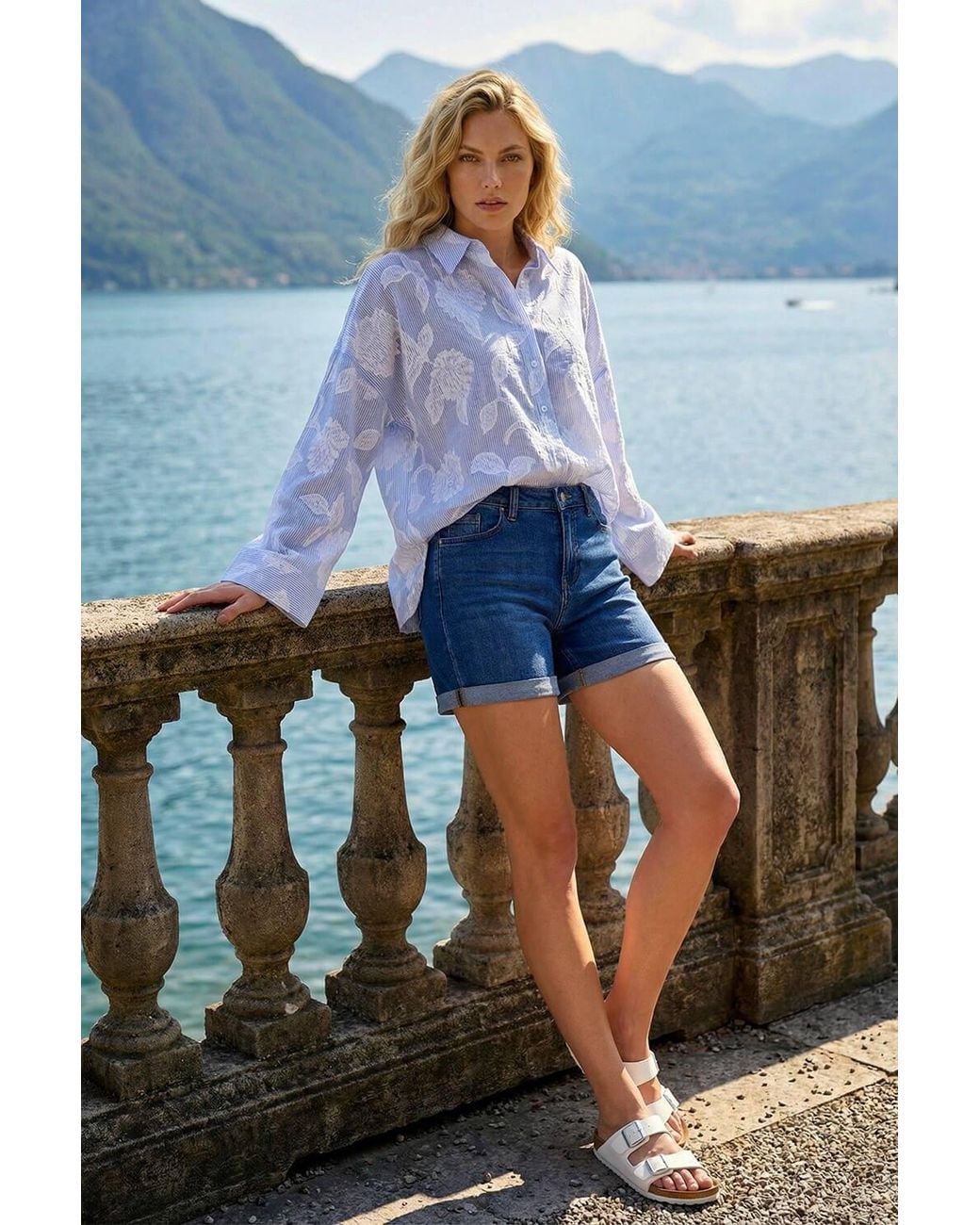 Roman Blue Floral Jacquard Buttoned Shirt