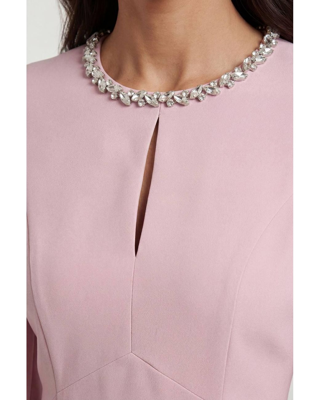Wallis Pink Crepe Embellished Neck Cape Sleeve Dress