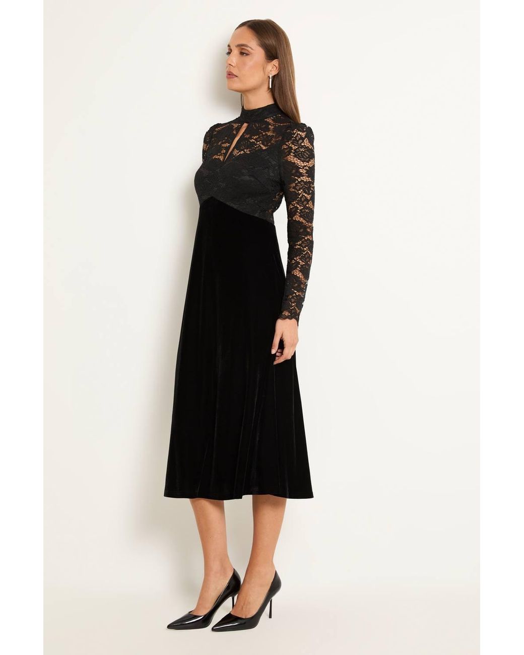Wallis Black Lace High Neck Fit & Flare Dress
