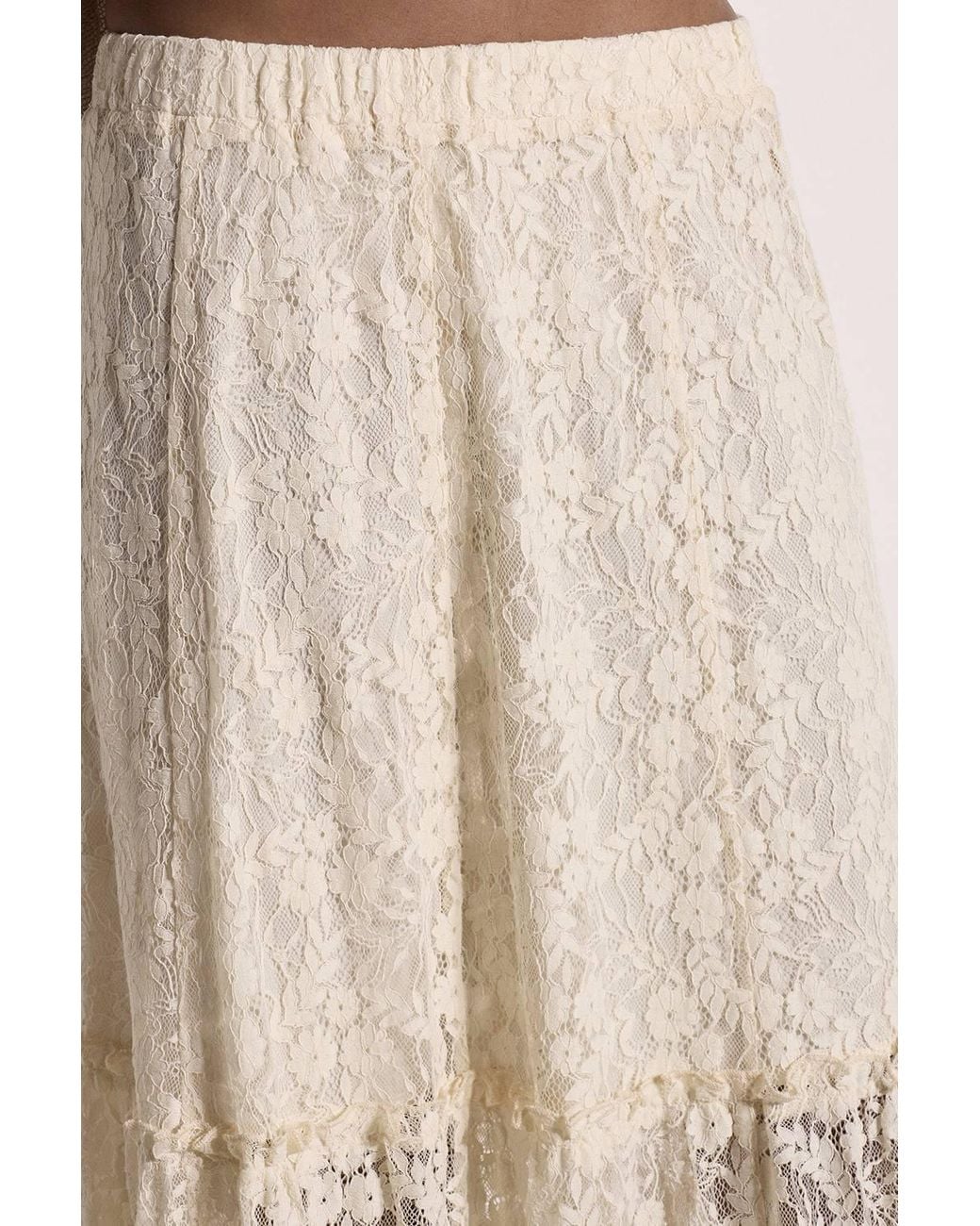 Apricot Brown Floral Lace Tiered Midi Skirt