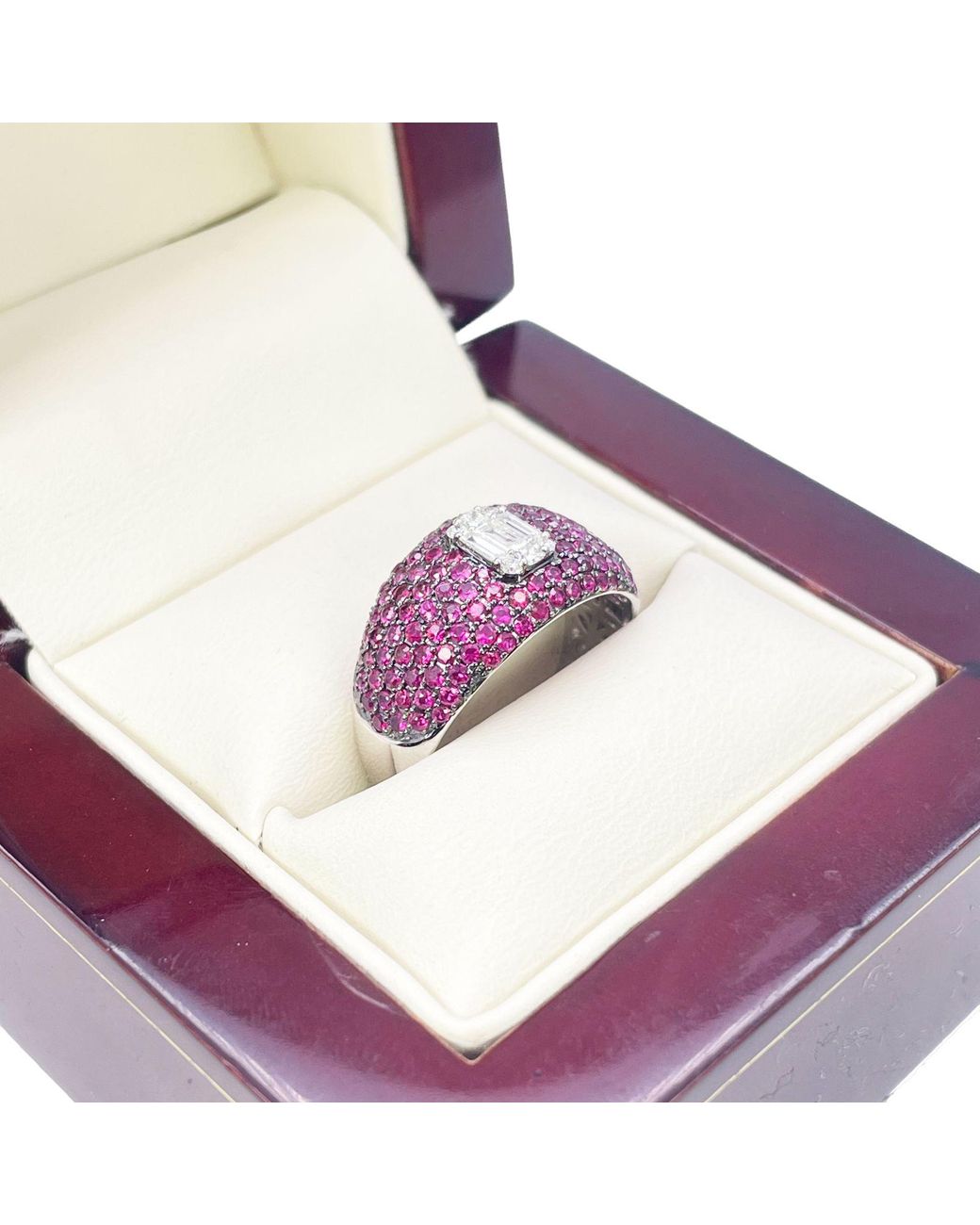 Raina Jewels Purple 18Ct Whitegold Ruby Baguette Diamond Cluster Cocktail Dome Ring 1.45Ct