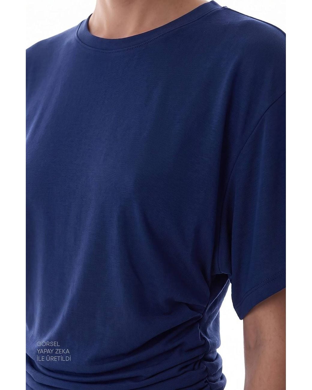 Penti Blue Modal Waist Detail Textured T-Shirt With Gathers