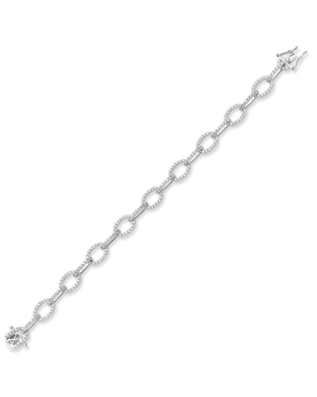 Jewelco London Metallic Sterling Cz Flat Oval Belcher Link Bracelet 7.5"