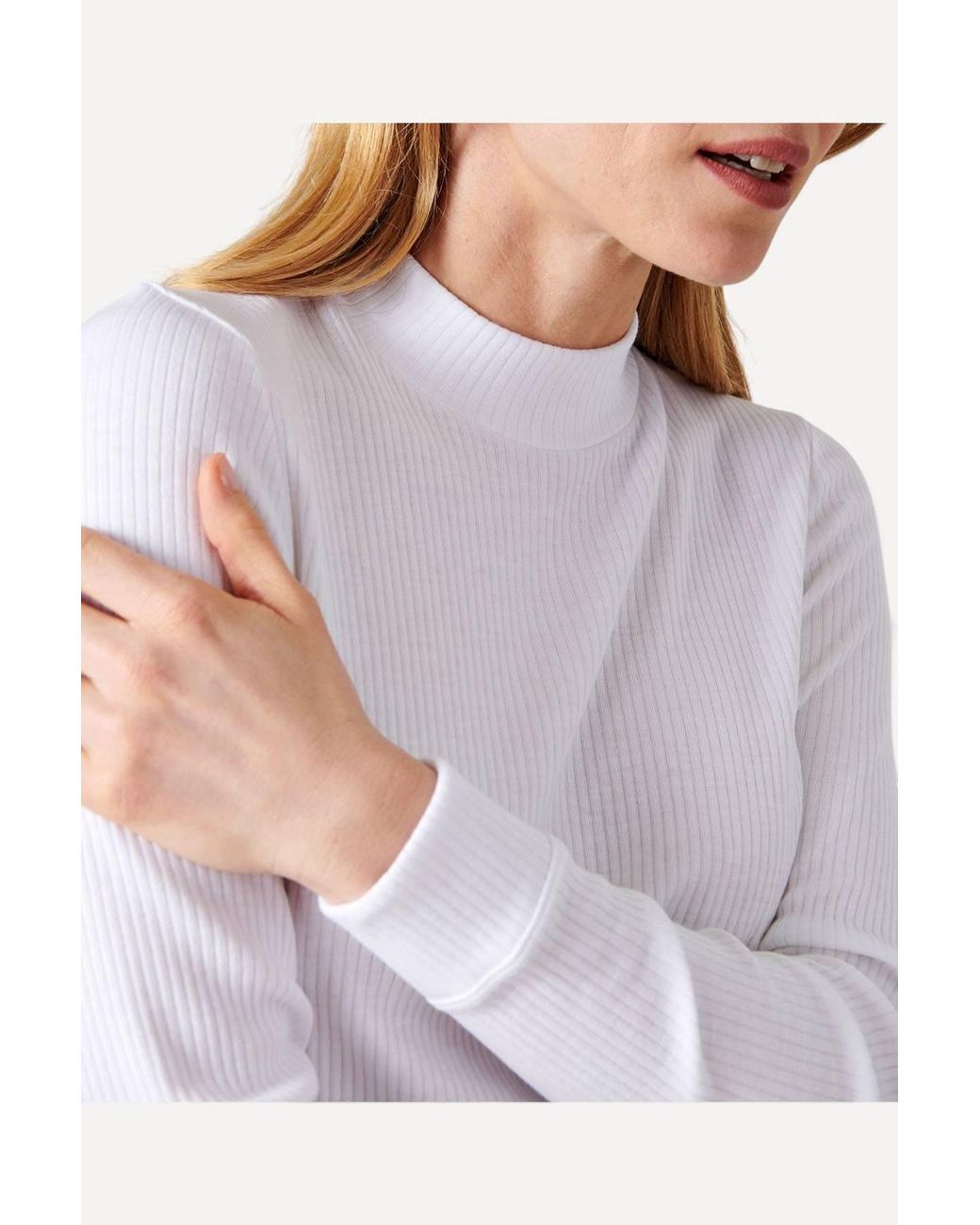 DAMART White Intense Warmth Brushed Rib Long-Sleeved Thermal T-Shirt