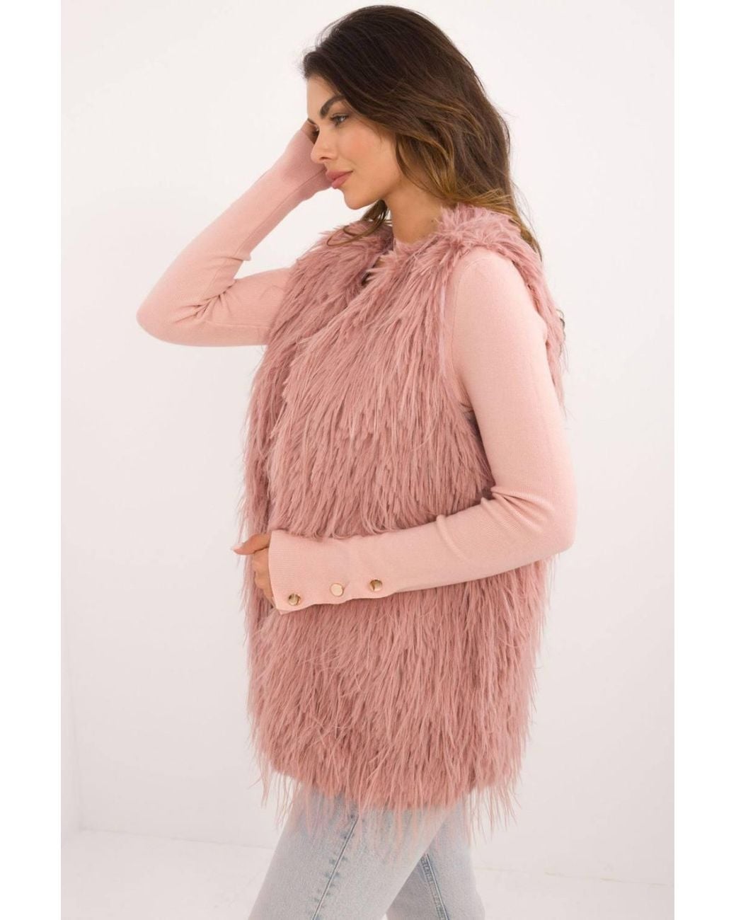 Love Lace Pink Faux Fur Casual Vest With Hook Closure