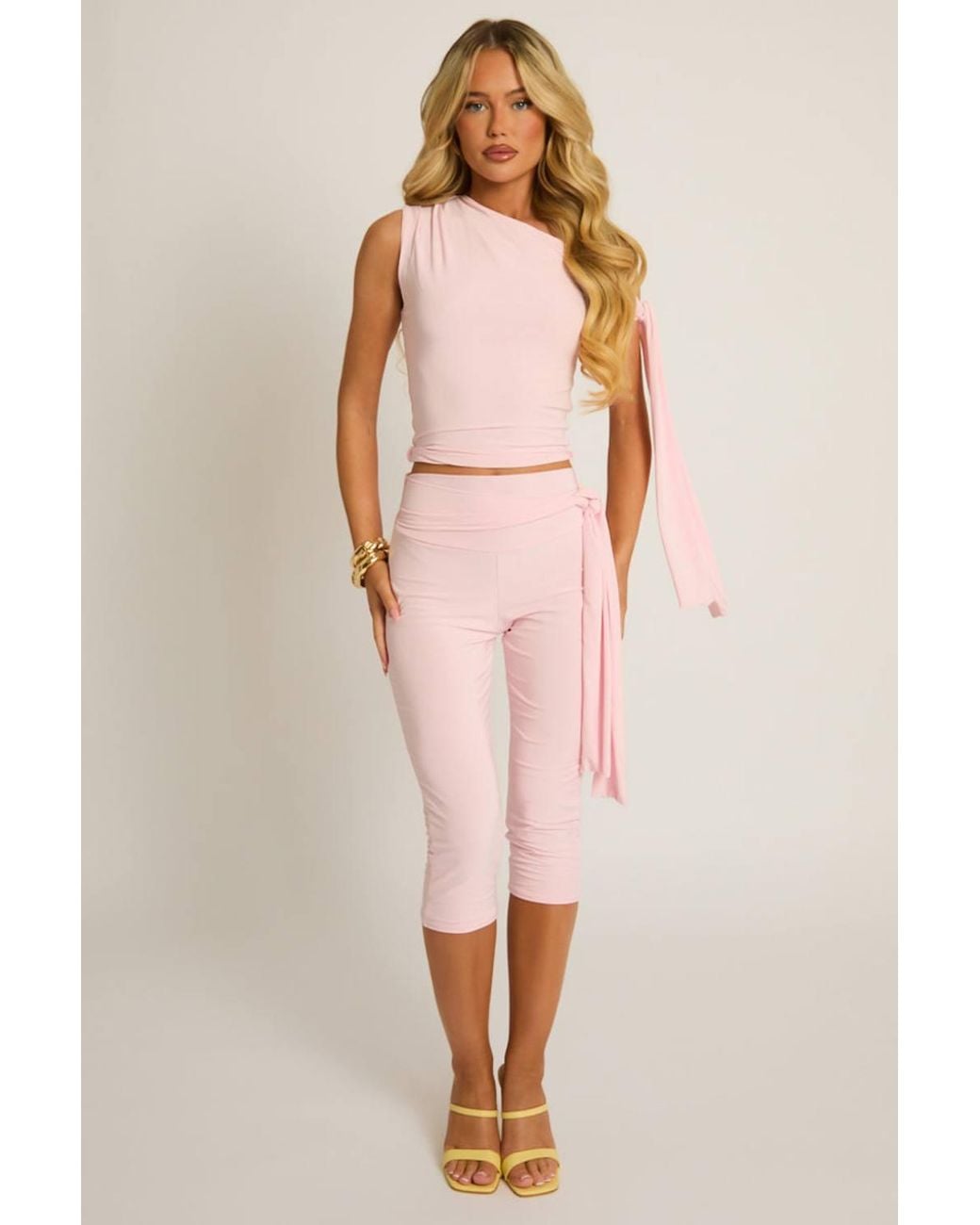 Rebellious Fashion Pink Tie Shoulder Top & Capri Pants Co-Ord Set