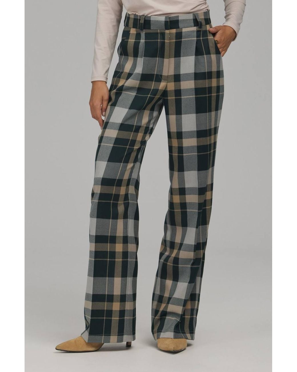 Love Lace Gray Viscose High Waisted Tailored Trousers With Buttons