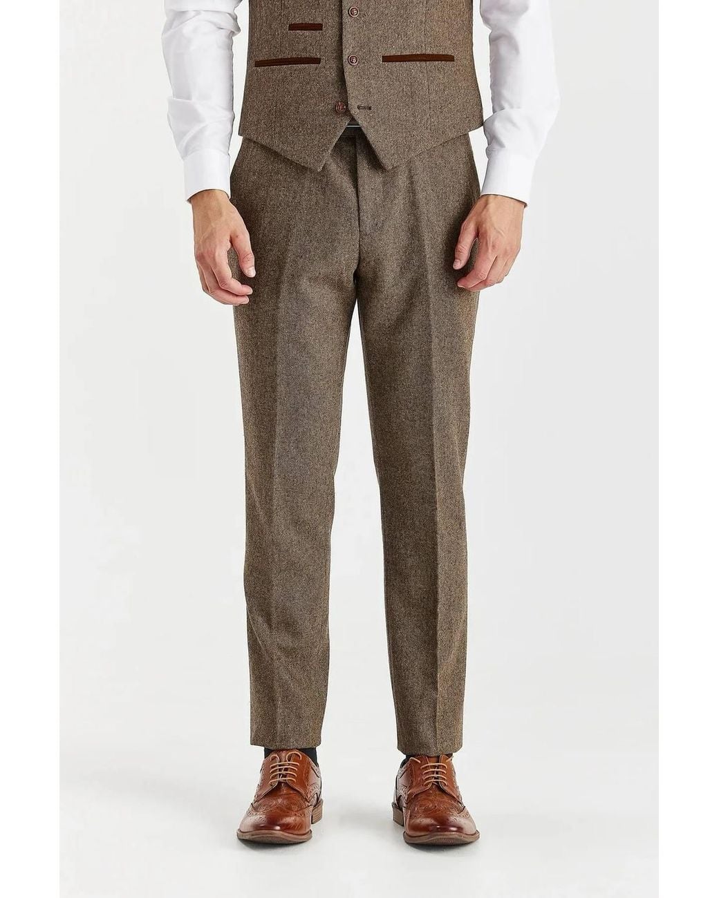 Paul Andrew Brown Suit 3 Piece Wool Blend Tweed Tailored Fit Formal for men