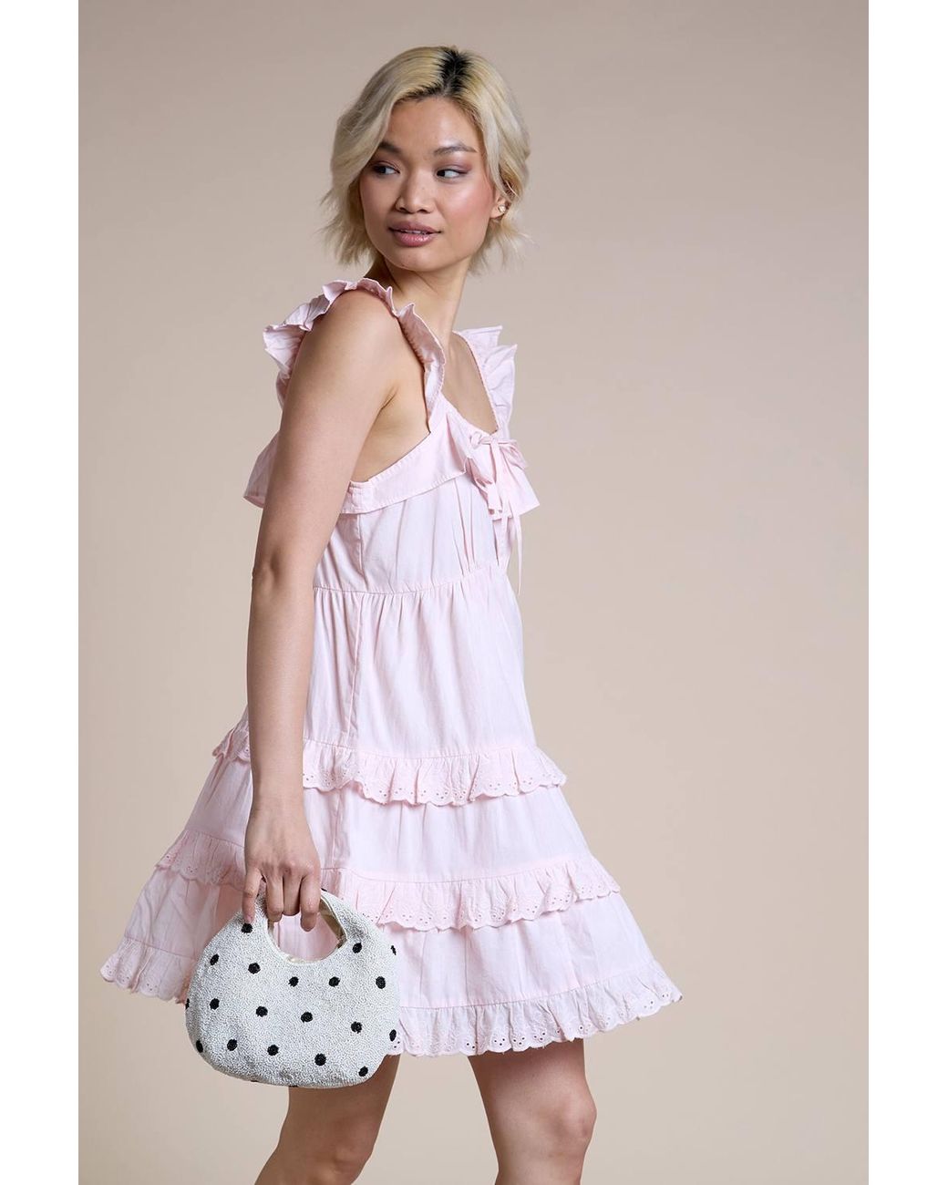 Neon Rose Pink Cotton Ruffle Tiered Mini Dress