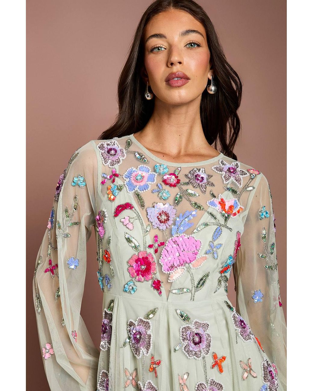 Coast Green Embellished Chiffon Maxi Dress