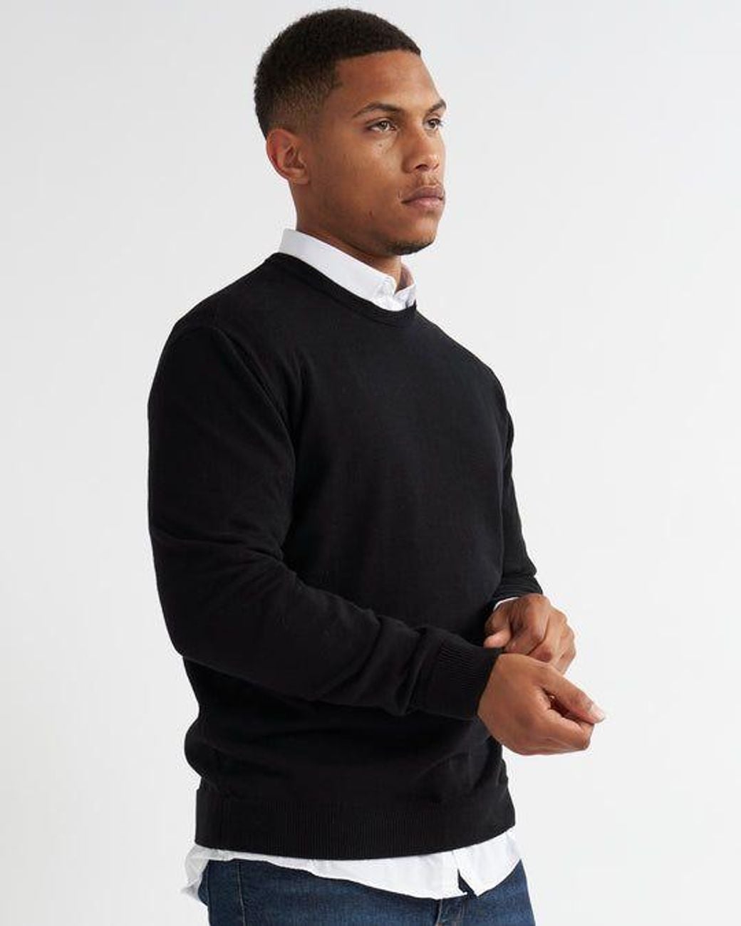 Alse Studio Black Premium Quality 100% Cotton Crew Neck Long Sleeve Jumper for men