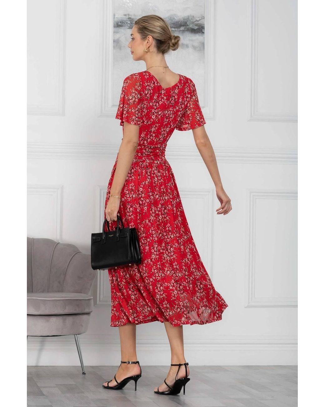 Jolie Moi Red Julita Print Mesh Maxi Dress