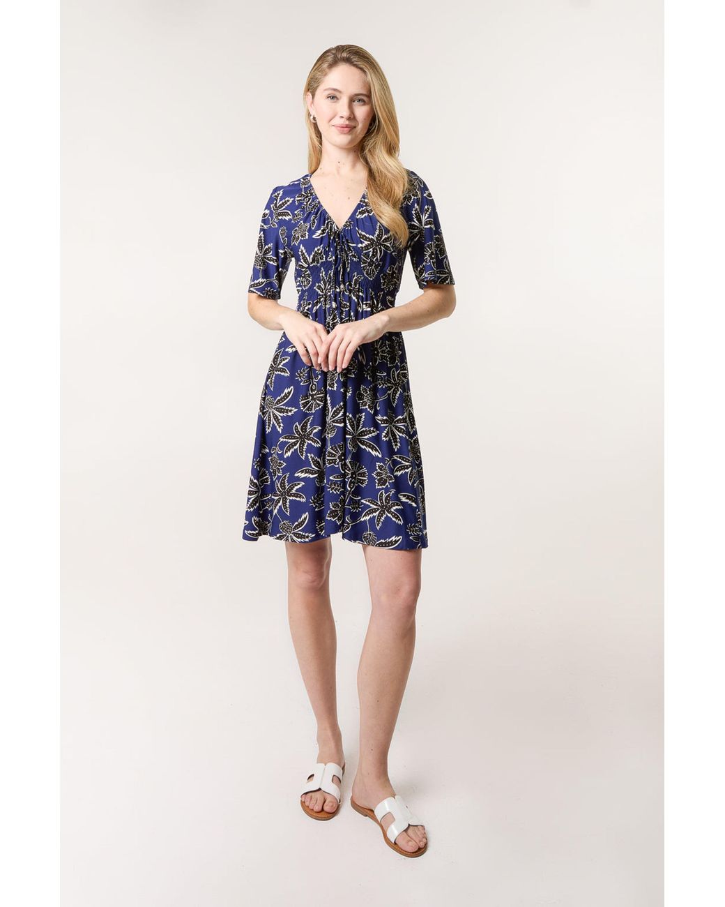 Blue Vanilla Blue Short Sleeve V-Neck Mini Dress