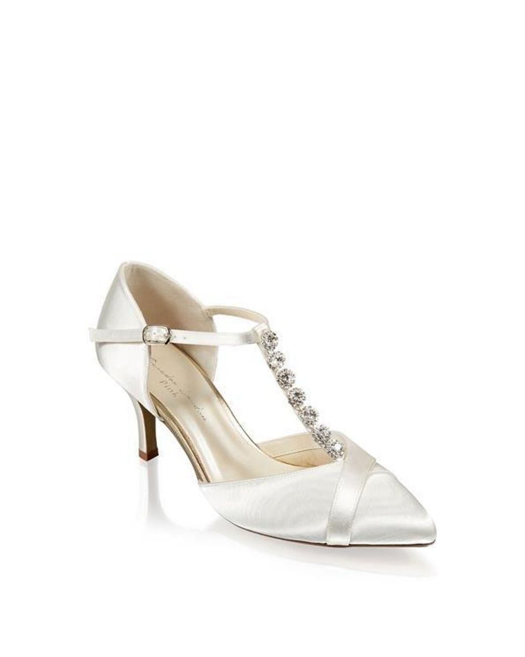 Paradox London Satin anika Mid Heel Crystal T bar Court Shoes in