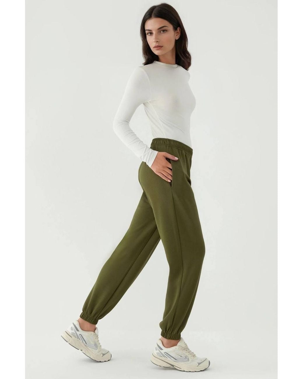 Hiccup Green Elastic Waist Modal Touch Jogger Pants