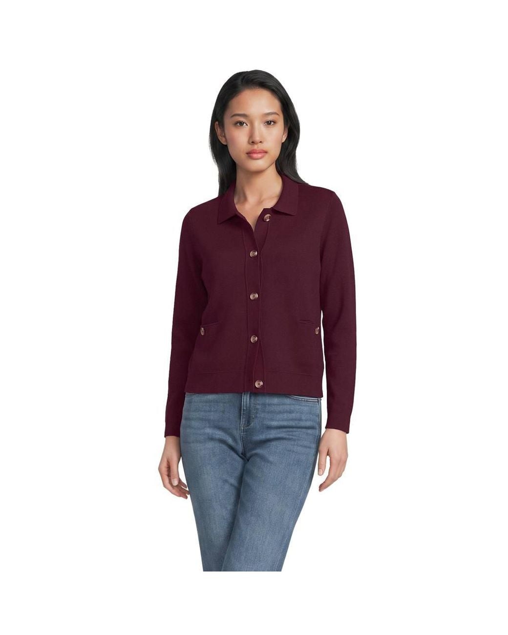 Lands' End Purple Cropped Knit Blazer