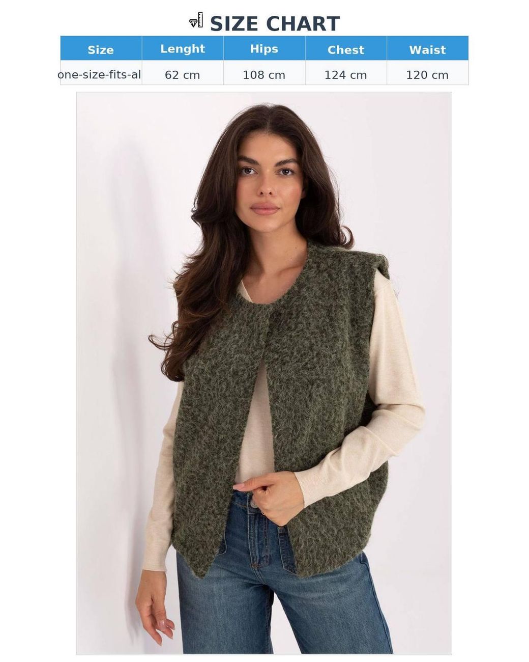 Love Lace Green Boucle Slip Pocket Vest Without Fastening Style 217864