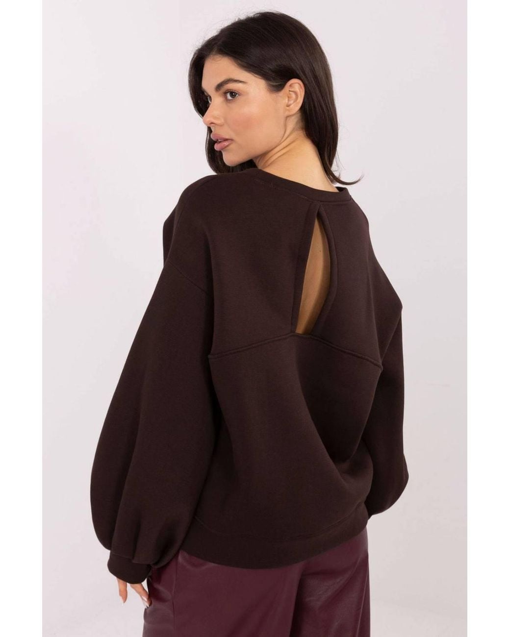Love Lace Purple Cotton Round Neck Long Sleeve Sweatshirt With Puff Sleeves